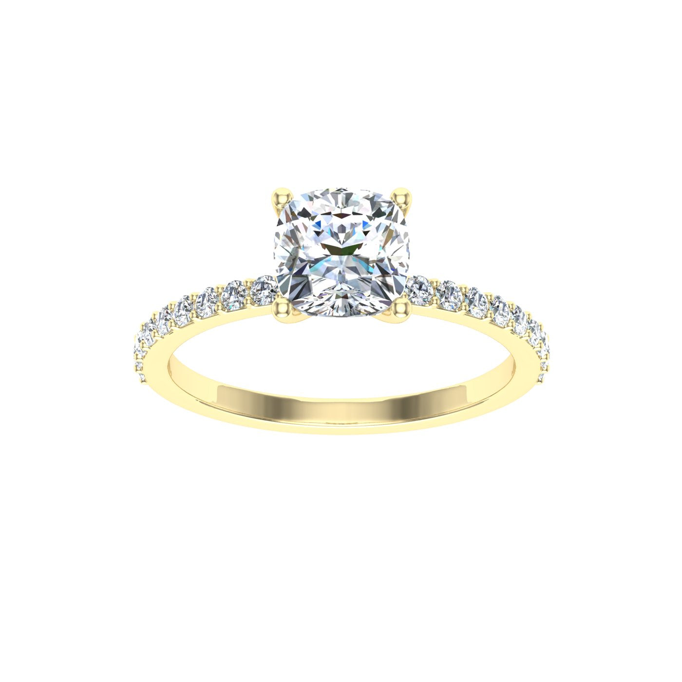 Flash Cushion Cut Side Stones Moissanite Engagement Ring Yellow Gold